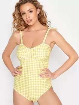 Long Tall Sally Gingham Tie Shoulder Swimsuit - Yellow, Yellow, Size 10, Women