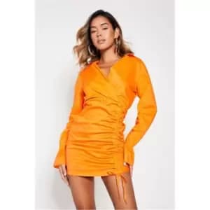 I Saw It First Ruched Detail Shirt Dress - Orange