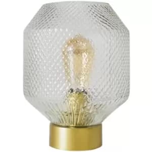 Vintage Antique Brass Table Lamp with Textured Glass - No Bulb