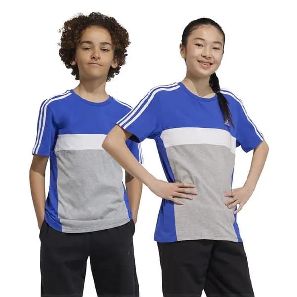 adidas Tiberio 3-Stripes Colorblock Cotton T-Shirt Junior - Blue 11 - 12 Years