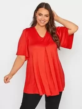 Yours Pleat Angel Sleeve Swing Top - Red, Size 16, Women