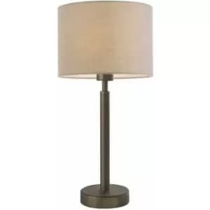 Table Lamp Antique Bronze Plate & Taupe Fabric 60W E27 Base & Shade e10582