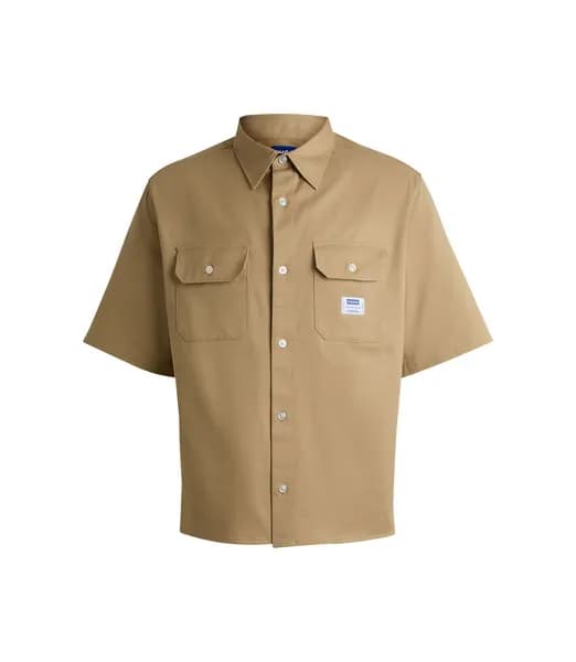 HUGO Blue Ekyno Woven-Cotton Shirt - M Beige Shirts male 50517871-269 M