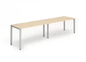 Single Silver Frame Bench Desk 1400 Maple (2 Pod)