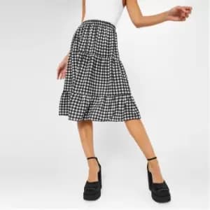 I Saw It First Gingham Tiered Midi Skirt - Black