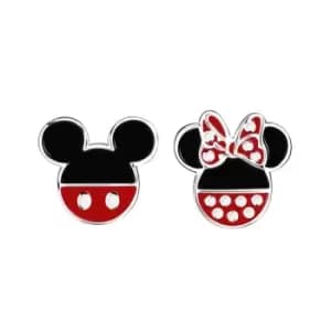 Disney Silver Mickey And Minnie Mouse Stud Earrings - F6742