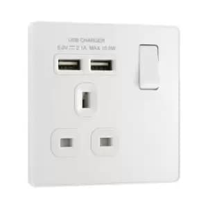 BG Evolve Pearl White Single Switched 13A Power Socket + 2 X USB (2.1A) - PCDCL21U2W