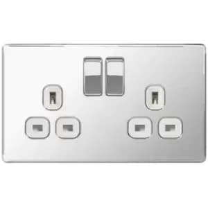 BG FPC22W-01 BG Chrome 13A 2 Gang Double Pole Switched Socket - White - Chrome