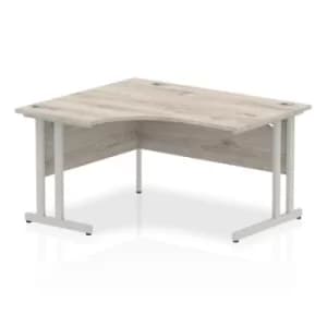 Impulse 1400mm Left Crescent Desk Grey Oak Top Silver Cantilever Leg I