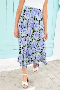 Camellia Bias-Cut Printed Maxi Skirt