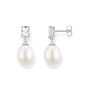 THOMAS SABO Silver Octagon Cut Zirconia Pearl Drop Earrings
