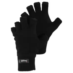 Mens Knitted Winter Thinsulate Heatguard Fingerless Gloves (L/XL) (Black)