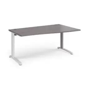 TR10 right hand wave desk 1600mm - white frame and grey oak top
