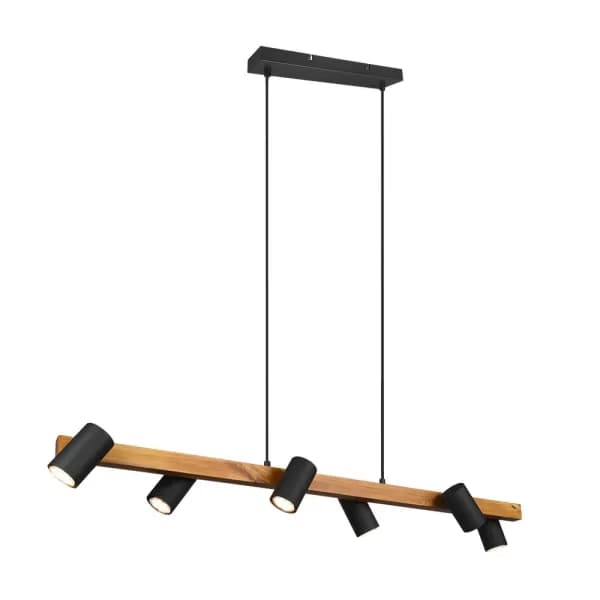 Marley Modern 6 Light Bar Pendant Ceiling Light Black Matt, Wood