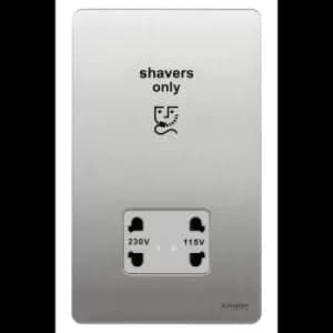 Schneider Electric Ultimate Screwless Flat Plate - Shaver Socket, Dual Voltage, 115/230V, GU7490WSS, Stainless Steel with White Insert