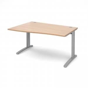 TR10 Left Hand Wave Desk 1400mm - Silver Frame Beech Top