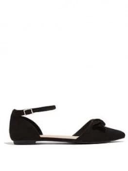 Oasis Bow Two Part Flat Shoes - Black, Size 4, Women