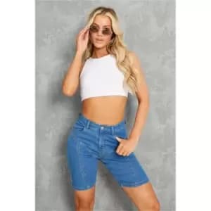 I Saw It First Mid Wash Seam Detail Denim Cycling Shorts - Blue