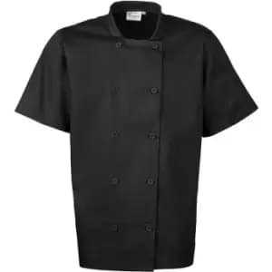 Premier Unisex Short Sleeved Chefs Jacket / Workwear (Pack of 2) (XXL) (Black) - Black