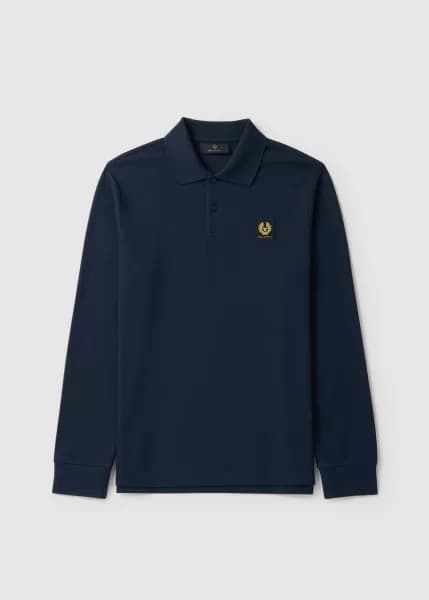 Belstaff Mens Logo Long Sleeved Poloshirt In Dark Ink