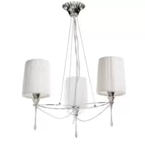 Lucca Pendant 3 Light E27, Polished Chrome With White Shades & Clear Crystal