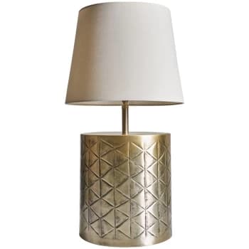 Gold Patterend Table Lamp Base with Fabric Lampshade - Beige