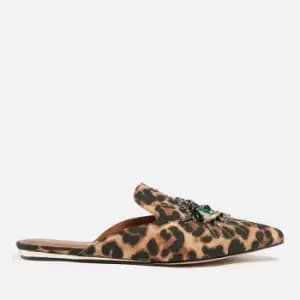 Kurt Geiger London Olive Leopard-Print Embellished Canvas Mules - UK 5