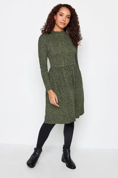 M&Co Animal Print Smock Dress Dark Green