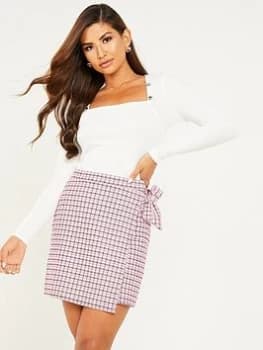 Quiz Pink Check Wrap Mini Skirt - 6