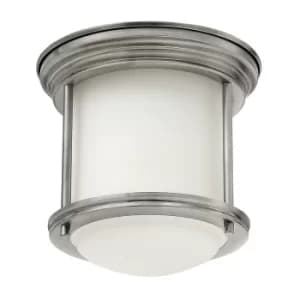 Hinkley Hadrian 1 Light Flush Mount Antique Nickel with Opal Glass IP44