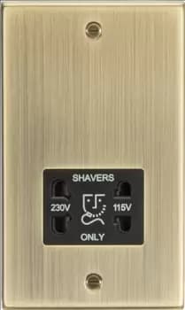 KnightsBridge 115-230V Dual Voltage Shaver Socket with Black Insert - Square Edge Antique Brass