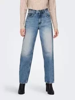 Only Extra High Waisted Straight Leg Jean - Blue Size 25, Inside Leg 32, Women