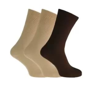 Womens/Ladies Extra Wide Comfort Fit Diabetic Socks (3 Pairs) (UK 4-8, EUR 37-42) (Beige/Brown)