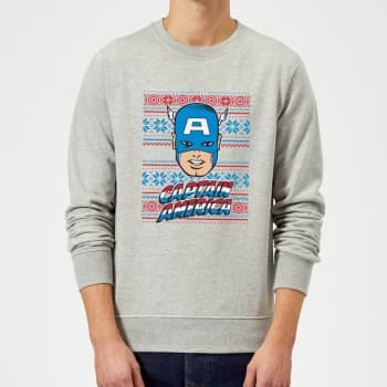 Marvel Comics Captain America Christmas Knit Grey Christmas Sweatshirt - M - Grey
