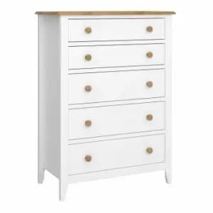Steens Heston White and Pine 5 Drawer Chest, White/Oak