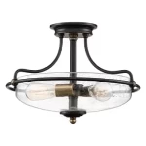 Quoizel Griffin Bowl Semi Flush Ceiling Light Palladian Bronze with Weathered Brass Accents