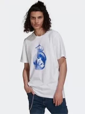 adidas Real Madrid T-Shirt, White/Blue, Size L, Men