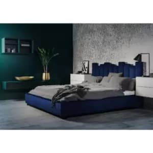 Glexton Upholstered Beds - Plush Velvet, King Size Frame, Blue - Blue