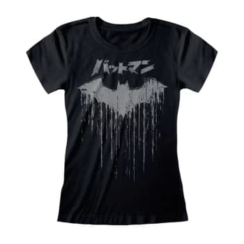 Batman - Distressed Japanese Logo Womens Large T-Shirt - Black