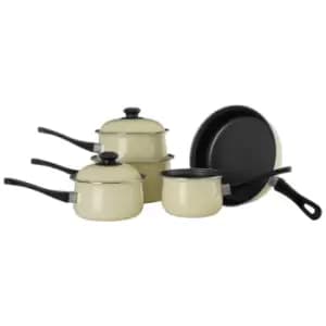 Interiors By Ph 5 Piece Pan Set, Non-stick Carbon Steel, Bakelite Handles - Cream