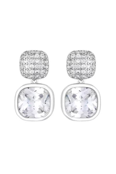 Silver Plated Pave And Cubic Zirconia Drop Earrings