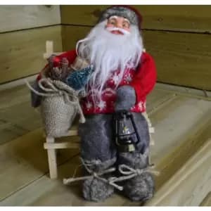 26cm Sitting Christmas Santa Claus Decoration With Bench & Lantern