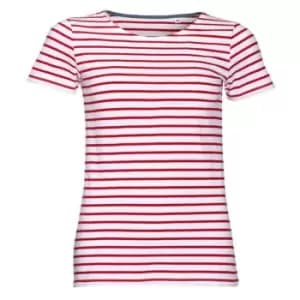 SOLS Womens/Ladies Miles Striped Short Sleeve T-Shirt (M) (White/Red)