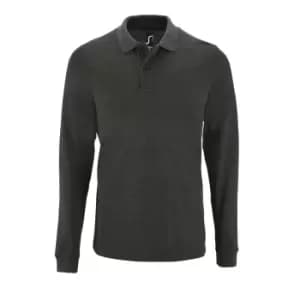 SOLS Mens Perfect Long Sleeve Pique Polo Shirt (2XL) (Charcoal Marl)