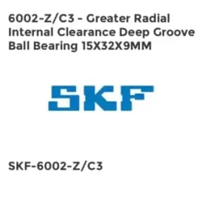 6002-Z/C3 - Greater Radial Internal Clearance Deep Groove Ball Bearing 15X32X9MM