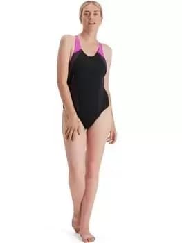 Speedo Plastisol Laneback Swimsuit - Black, Size 30, Women