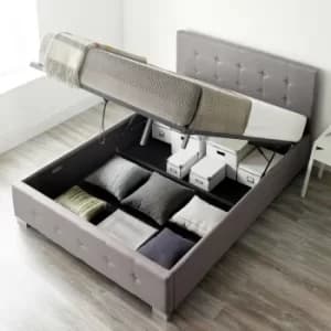End Lift Ottoman Storage Bed Small Double Grey Linen