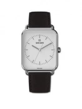 David Daper David Daper White And Silver 38Mm Tank Dial Black Leather Strap Watch