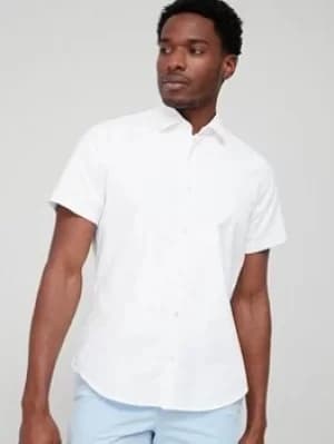 BOSS Rash 1 Short Sleeve Oxford Shirt, White, Size L, Men