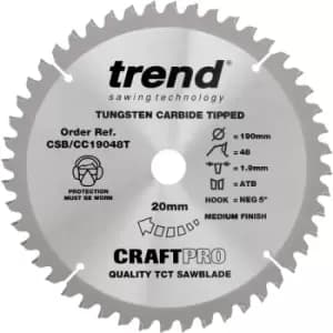CSB/CC19048T Craft Saw Blade Crosscut 190Mm x 48 Teeth x 20Mm Thin - Trend